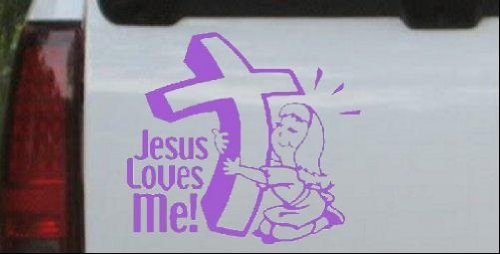 6.4in X 6in Purple -- Jesus Loves Me (Girl) Christian Car Window Wall Laptop Decal Sticker Wall Stickers & Murals Rad Dezigns 6.4in X 6in_Purple_10171_20