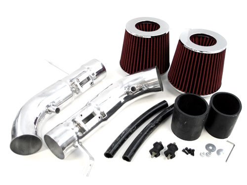 08-13 Infiniti G37 Coupe Polish Dual Short Ram Air Intake Kit with Red Filter Air Intake Generic 55-2206PR2