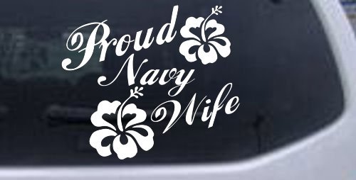 White 5in X 5.8in -- Proud Navy Wife Hibiscus Flowers Military Car Window Wall Laptop Decal Sticker Wall Stickers & Murals Rad Dezigns 5inX5.8in_White_11069_22