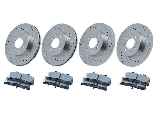 Front + Rear Cross Drilled / Slotted Rotor Package + Premium Ceramic Pads: 05-11 Chrysler 300 V6 2WD; 05-08 Dodge Magnum V6; 06-11 Dodge Charger V6 ; 09-11 Dodge Challenger V6 (solid non-vented rear rotors, Rear Wheel Drive only - Non Police package) Rotors Brakewerkz 335994861
