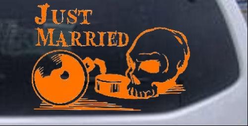 8in X 5.5in Orange -- Just Married Ball and Chain Skull Skulls Car Window Wall Laptop Decal Sticker Wall Stickers & Murals Rad Dezigns 8in X 5.5in_Orange_11192_20