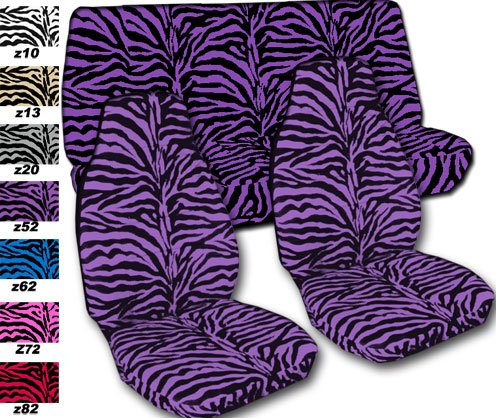 Complete set of Purple Zebra seat covers for a Jeep Wrangler TJ (1997-2006). Accessories Designcovers JEEP-TJ
