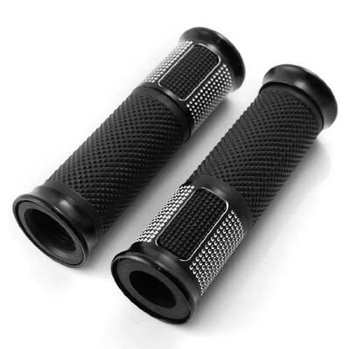 2x Universal Fit Black Rubber Gel Anti-skid Billet Aluminum Hand Grip Left & Right 7/8 Handle Bar For Kawasaki Honda Yamaha Suzuki Street Sport Racing Standard Naked Bike Dirt Bike MX Cruiser Touring Motorcycle Grips Astra Depot M04-042-6