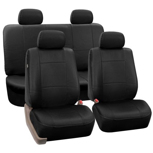 FH-PU002-1114 Classic Exquisite Leather Car Seat Covers, Airbag compatible and Split Bench, Solid Black color Accessories FH Group 002-111114