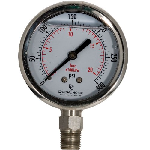 4 All Stainless Steel Oil Filled Pressure Gauge - 3/8 NPT Lower Mount 15000 PSI Oil Pressure DuraChoice PS403L-K15