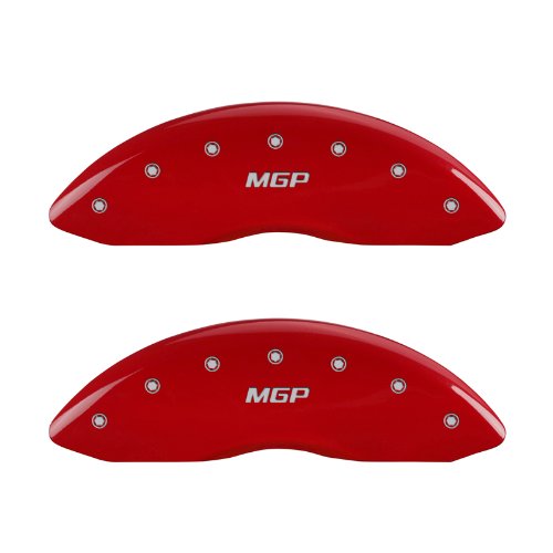 MGP Caliper Covers 23160SMGPRD 'MGP' Engraved Caliper Cover with Red Powder Coat Finish and Silver Characters, (Set of 4) Calipers Without Pads MGP Caliper Covers 23160SMGPRD