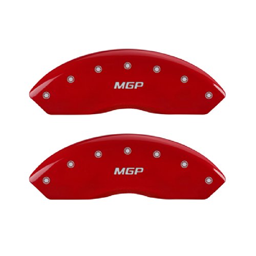 MGP Caliper Covers 16077SMGPRD 'MGP' Engraved Caliper Cover with Red Powder Coat Finish and Silver Characters, (Set of 4) Calipers Without Pads MGP Caliper Covers 16077SMGPRD