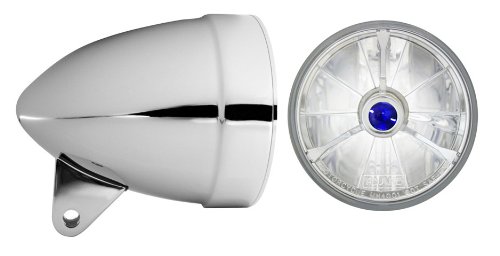 Adjure HB41010-73 4-1/2 Smooth Chrome Ventura Highway Design Motorcycle Headlight Bucket Combo with Pie Cut Blue Dot Tri-Bar Headlamp (Part No: T40743) Headlight Bulbs & Assemblies Adjure HB41010-73