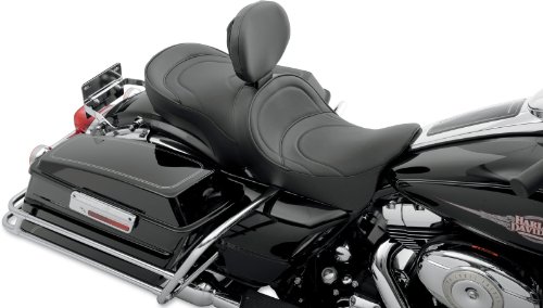 Drag Specialties Mild Stitch Forward-Positioning Low-Profile Double Bucket Motorcycle Seat With EZ Glide I Backrest For Harley Davidson Road King 1997-2007 / Street Glide 2006-2007 - 0801-0539 Complete Seats LEMANS CORP.SEAT DIVISION 0801-0539