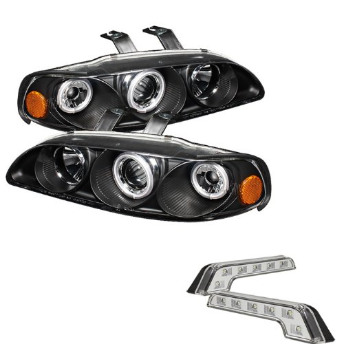 Carpart4u Honda Civic 2/3DR 1PC CCFL Halo Black Projector Headlights and LED Day Time Running Light Package Headlight Assemblies Carpart4u CP4-PD-HC921P-23D-CCFL-BK+LBENZ-C