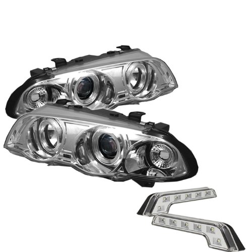 Carpart4u BMW E46 3-Series 4Dr 1PC Halo Amber Chrome Projector Headlights and LED Day Time Running Light Package Headlight Assemblies Carpart4u CP4-PD-BMWE46-4D-HL-C+LBENZ-C