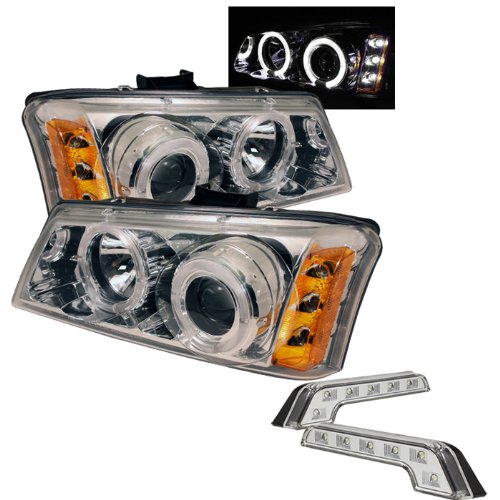 Carpart4u Chevy Silverado 1500/2500/3500 Halo Chrome Projector Headlights and LED Day Time Running Light Package Headlight Assemblies Carpart4u CP4-PD-CS03-AM-C+LBENZ-C