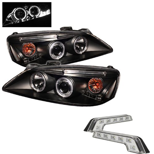 Carpart4u Pontiac G6 2/4DR Halo Black Projector Headlights and LED Day Time Running Light Package Headlight Assemblies Carpart4u CP4-PD-PG605-HL-BK+LBENZ-C