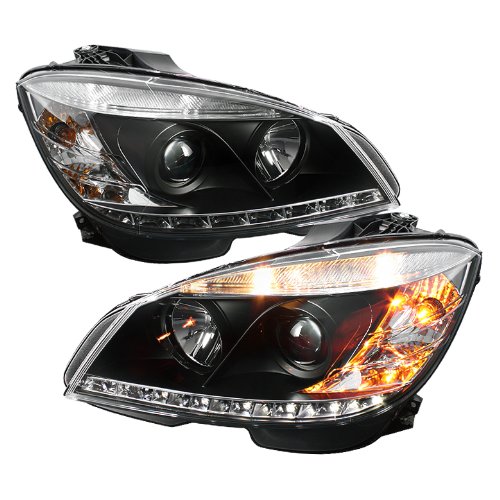 Spyder Auto PRO-YD-MBW20408-DRL-BK Mercedes Benz C-Class W204 Black DRL LED Projector Headlight Headlight Assemblies Spyder Auto PRO-YD-MBW20408-DRL-BK