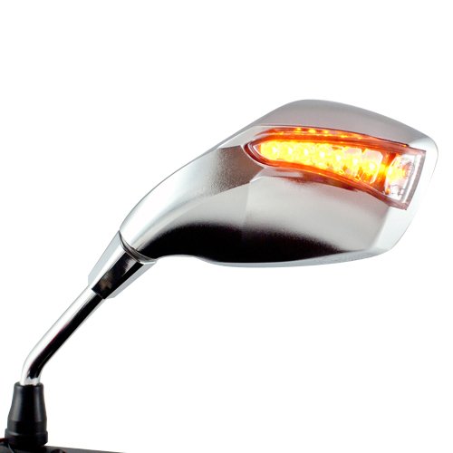Fist Chrome LED Turn Signal mirrors motorcycle sportster bobber cruiser street naked road bike KiWAV Mirrors Magazi MG-1852LED-fist-chrome