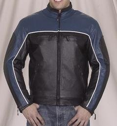 Black & Blue Leather Motorcycle Jacket with Zip Out Lining Jackets & Vests Billys Biker Gear MJ780-BLU58