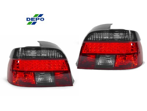 A Pair of Depo Red and Smoke Lense LED Tail Lights - BMW 5-Series E39 4DR 1997-2000 Exterior Accessories Depo 444-1917P4UE-SR