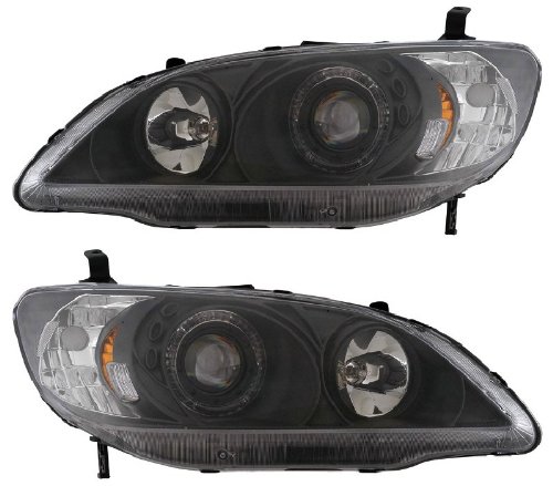 HONDA CIVIC 04-05 2/3/4 DR PROJECTOR HEADLIGHT HALO BLACK CLEAR AMBER NEW Headlight & Tail Light Conversion Kits Eagle Eye Lights 02-AZ-HC04-PBC-R-A