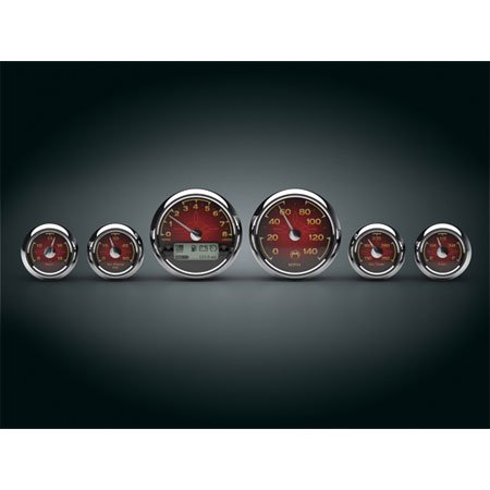 Kuryakyn 4281 Classic Red Medallion Motorcycle Gauge Kit For Harley-Davidson Touring Oil Temperature Gauges Kuryakyn KU 4281