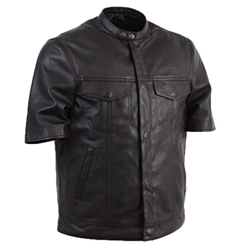 First Manufacturing Men's Half Sleeve Leather Shirt (Black, Large) Racing Apparel First Manufacturing FIM410SDL-L