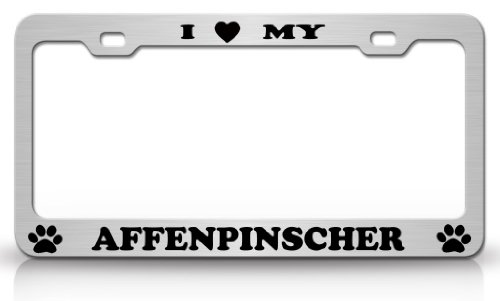 I LOVE MY AFFENPINSCHER Dog Pet Animal High Quality STEEL /METAL Auto License Plate Frame, Chrome/Black Frames Tag Xpress fdog0000016136