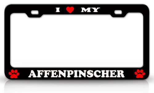 I LOVE MY AFFENPINSCHER Dog Pet Animal High Quality STEEL /METAL Auto License Plate Frame, Black/White Frames Tag Xpress fdog0000015455