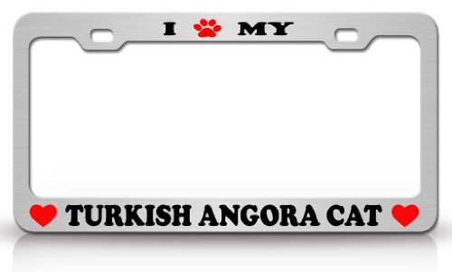 I PAW MY TURKISH ANGORA Cat Pet Animal High Quality STEEL /METAL Auto License Plate Frame, Chrome/Blk/Red Frames Tag Xpress fcat0000022391
