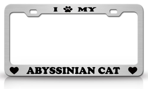 I PAW MY ABYSSINIAN Cat Pet Animal High Quality STEEL /METAL Auto License Plate Frame, Chrome/Blk/Red Frames Tag Xpress fcat0000022396