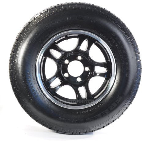 eCustomRim Trailer Tire + Rim ST205/75D14 F78-14 14 5 Lug Hole Wheel Aluminum Black Split Trailer eCustomRim TR00026