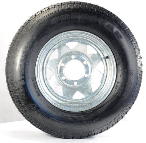eCustomRim Trailer Tire + Rim ST225/75D15 H78-15 225/75-15 15 6 Lug Wheel Galvanized Spoke Trailer eCustomRim TR00045