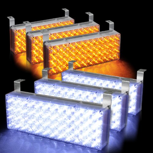288 LED Emergency Warning Flashing Strobe Lights with 3 Mode Controller - White & Amber Lighting Assemblies & Accessories HK5 4-LED-51025A-WYL-6