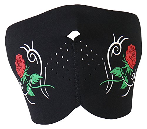 Hot Leathers Ladies Tribal Rose Neoprene Half Mask (Black) Face Masks Hot Leathers FMB1003