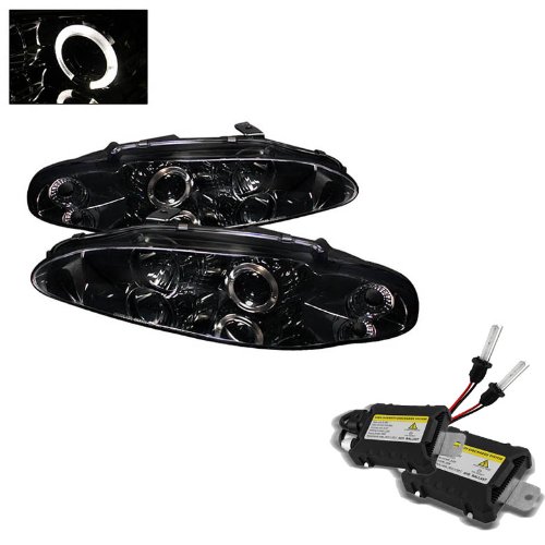 Carpart4u 6000K Xenon HID Performance Headlights Package for Mitsubishi Eclipse Halo Smoke Projector Headlights Headlight Assemblies Carpart4u CP4-PD-ME95-HL-SMC+6kH1-DC