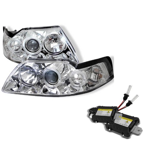 Carpart4u 6000K Xenon HID Performance Headlights Package for Ford Mustang Halo Chrome Projector Headlights Headlight Assemblies Carpart4u CP4-PD-FM99-1PC-AM-C+6kH1-DC