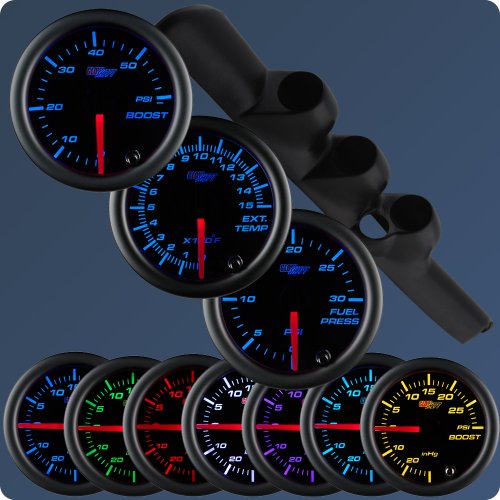 GlowShift 98-02 Dodge Ram w/ A-Pillar Speaker Diesel Gauge Package Black Face Boost, EGT & Fuel Pressure Gauge Sets GlowShift GS-343_C7DS2
