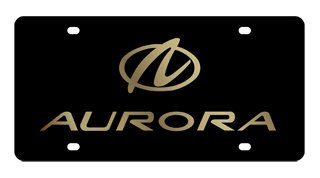 Oldsmobile Aurora License Plate on Black Steel INCLUDES FREE DURABLE CLEAR PLASTIC SHIELD!!! Frames Oldsmobile 3812-2