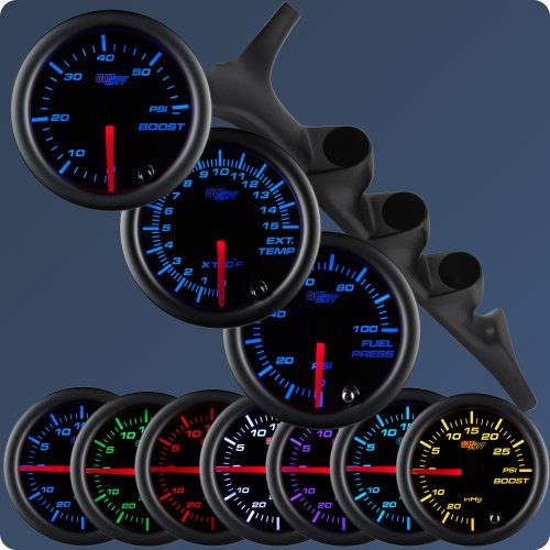 GlowShift 92-97 Ford Superduty Gauge Package Black Face Boost, EGT & Fuel Pressure Gauge Sets GlowShift GS-346_C7DS3