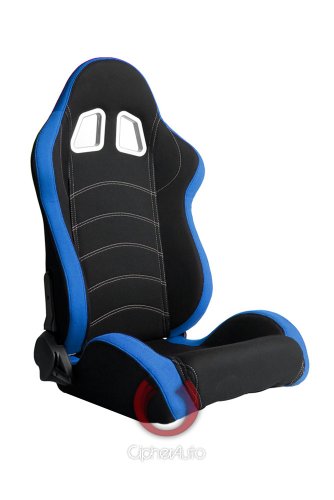 Cipher Auto Black & Blue Cloth Reclinable Racing Seats (Sold in Pairs) Racing Seats Cipher Racing CPA1018FBUBK