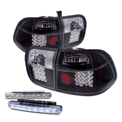 Rxmotoring 1996 Honda Civic Tail Light Led + 8 Led Bumper Fog Lamps Tail Lights RXMOTOR ALT-YD-HC96-4D-LED-BK+CBL-DRL-8LED-C