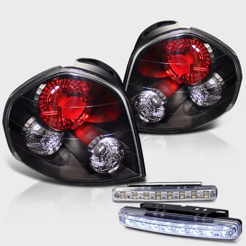Rxmotoring 2001-2006 Hyundai Santa Fe Tail Lights + 8 Led Fog Bumper Lamps Bulbs RXMOTOR ALT-YD-HYSF01-BK+CBL-DRL-8LED-C
