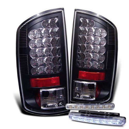 Rxmotoring 2007 2008 Dodge Ram 1500 Tail Lights Led + 8 Led Fog Bumper Lamps Tail Lights RXMOTOR ALT-YD-DRAM06-LED-BK+CBL-DRL-8LED-C