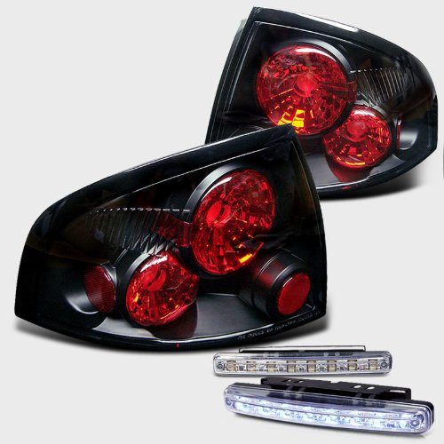 Rxmotoring 2000-2003 Nissan Sentra Tail Lights + 8 Led Fog Bumper Lamps Tail Lights RXMOTOR ALT-YD-NS00-BK+CBL-DRL-8LED-C