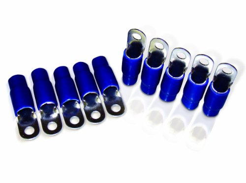 XS Power RT0L-BL-10PK 10.5mm Screw Hole Nickel Finish Boot 0 AWG Crimp Terminal with Blue Boot, (Pack of 10) Terminals & Ends XS Power RT0L-BL-10PK