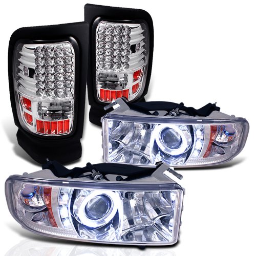 Rxmotoring 2000 Dodge Ram Headlights Projector + Tail Light Headlight Bulbs RXMOTOR PRO-YD-DR94-HL-AM-C+ALT-ON-DRAM94-LED-C
