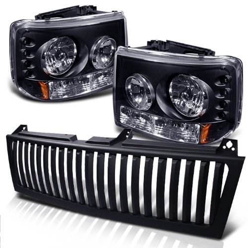 Rxmotoring 2000-2006 Chevy Tahoe Headlights + Sport Vertical Grill Headlight Bulbs Carpart4u