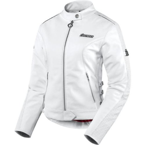 Icon Hella Women's Leather Motorcycle Jacket - White - Medium Jackets & Vests ICON 2813-0449