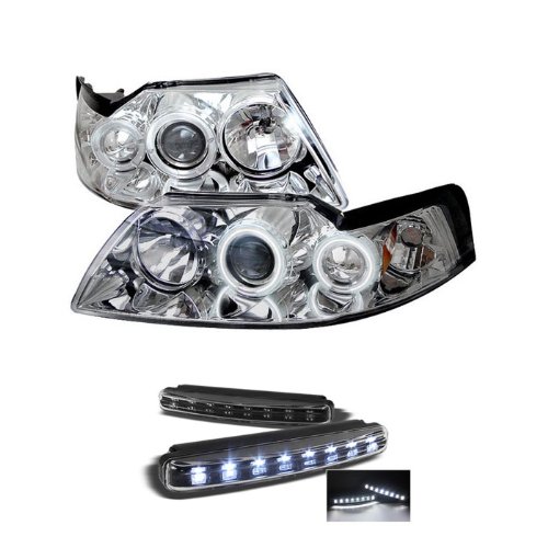 Ford Mustang CCFL Chrome Projector Headlights Headlight Assemblies Carpart4u PRO-YD-FM99-1PC-CCFL-C+8LED-BK