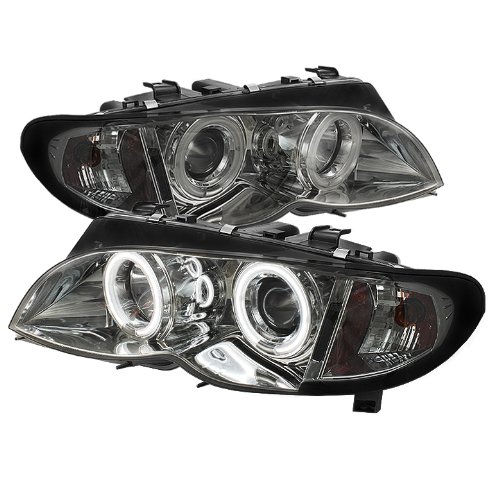 BMW E46 3-Series 02-05 4DR 1PC CCFL Projector Headlights - Smoke Headlight Assemblies Carpart4u PRO-YD-BMWE4602-4D-AM-CCFL-SM+8LED-BK
