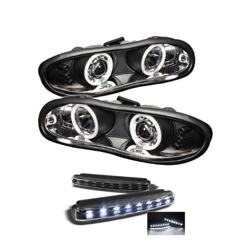 Chevy Camaro CCFL LED ( Replaceable LEDs ) Black Projector Headlights Headlight Assemblies Carpart4u PRO-YD-CCAM98-CCFL-BK+8LED-BK