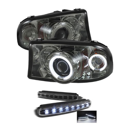 Dodge Dakota / Durango 1PC CCFL LED ( Replaceable LEDs ) Smoke Projector Headlights Headlight Assemblies Carpart4u PRO-YD-DDAK97-CCFL-SM+8LED-BK